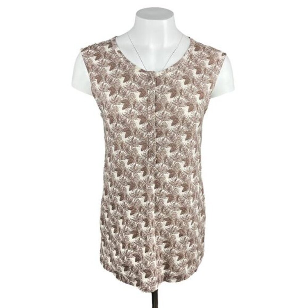 NWT KATE QUINN Forest Pine Print Half Button Up Short Sleeve Top Sz Large
